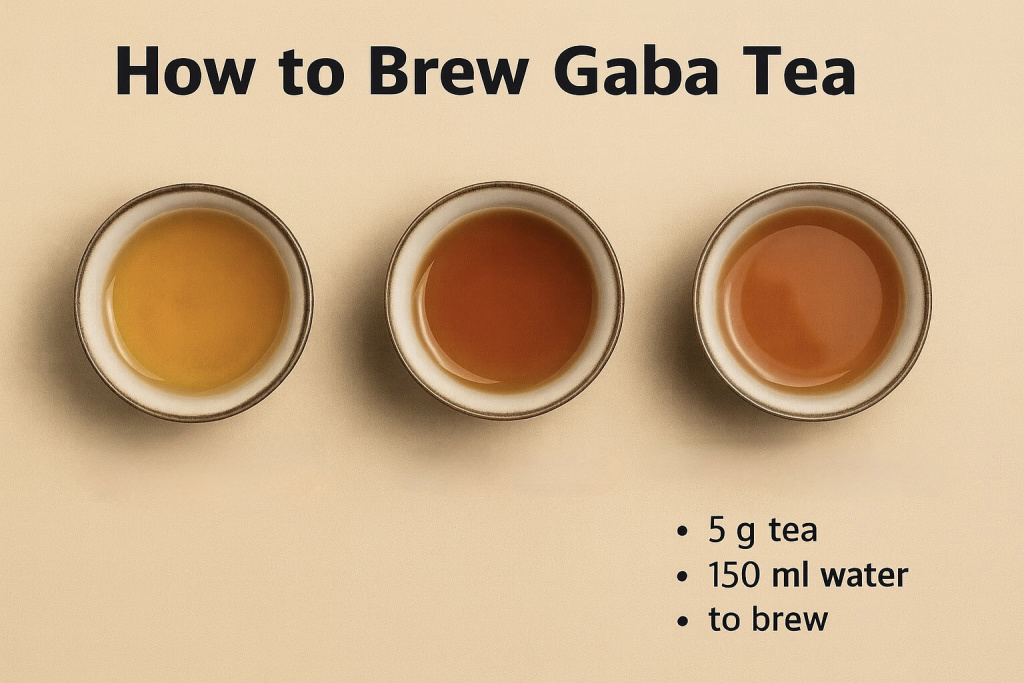 How to brew Gaba tea – first, third and fifth infusion Three cups with different Gaba tea infusions
