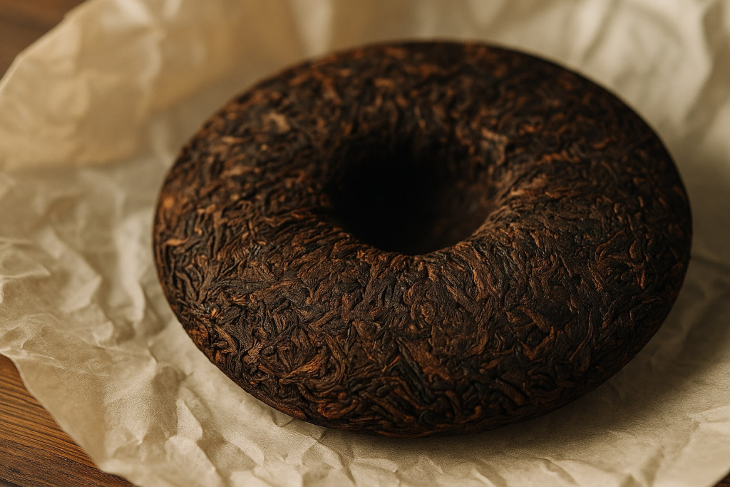 Compressed pu-erh tea cake close-up